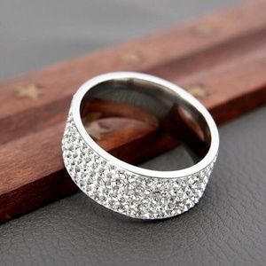 Stainless Steel Silver Band with Rhinestones